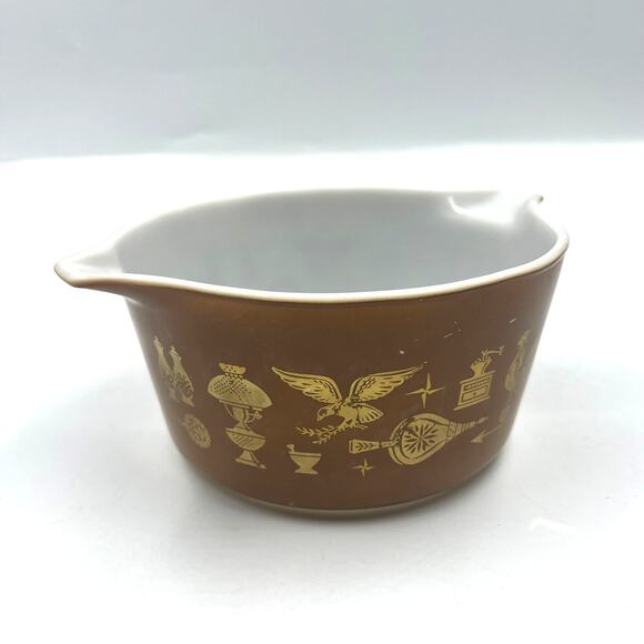 Vintage Pyrex Ceramic Bowl Early Americana 1 Qt 473 Rooster Eagle USA Made - Picture 2 of 9